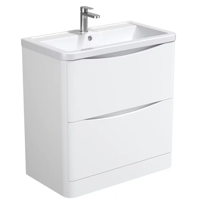Halite 810mm White Waterproof 2 Drawer Vanity Unit with Curved Basin