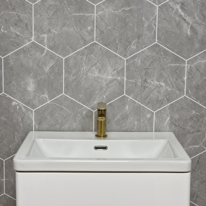Lunar Stone Hexagon Tile MEGAboard Grout Line 1m Wide PVC Wall Panels