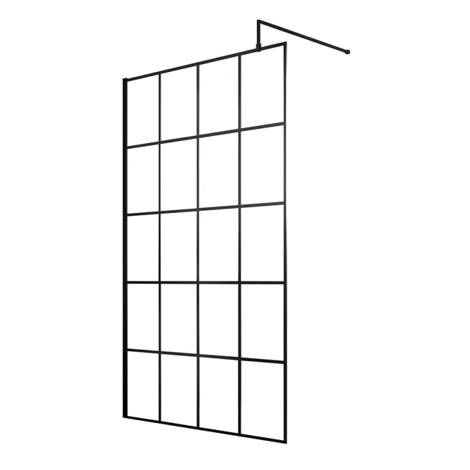 Hudson Reed Matt Black Grid Wetroom Shower Screen 1000mm with Support Bar