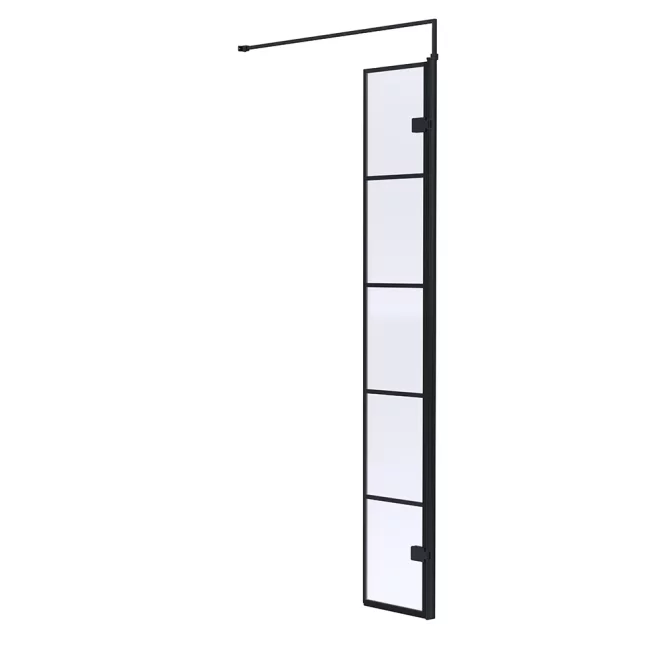 Hudson Reed 322mm Matt Black Hinged Grid Wetroom Shower Screen with Support Bar