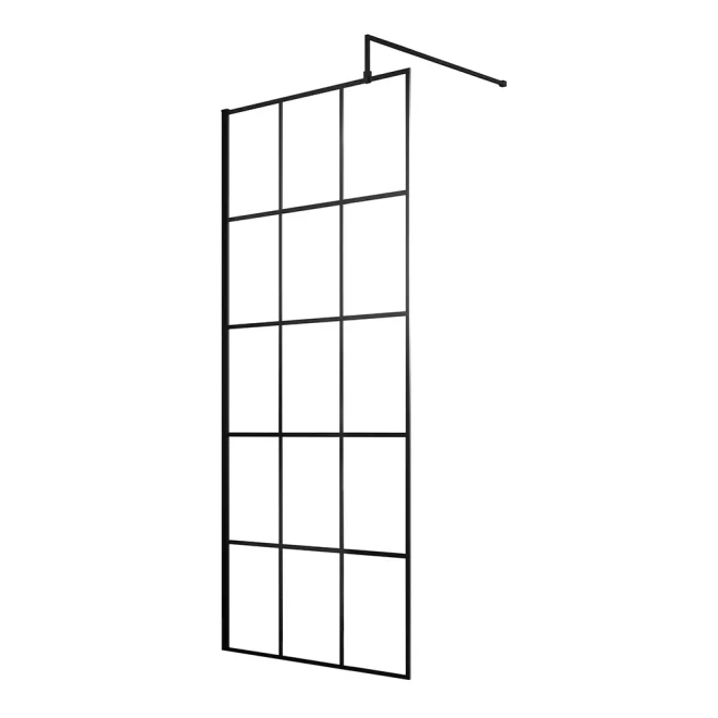 Hudson Reed 700mm Matt Black Grid Wetroom Shower Screen with Support Bar