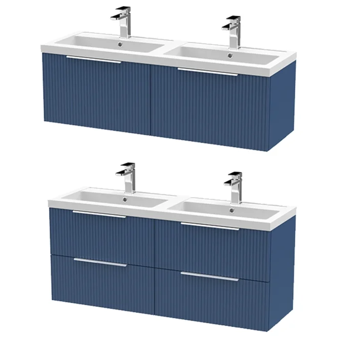 Hudson Reed Fluted 1200 Satin Blue Wall Hung Vanity & Basin Unit
