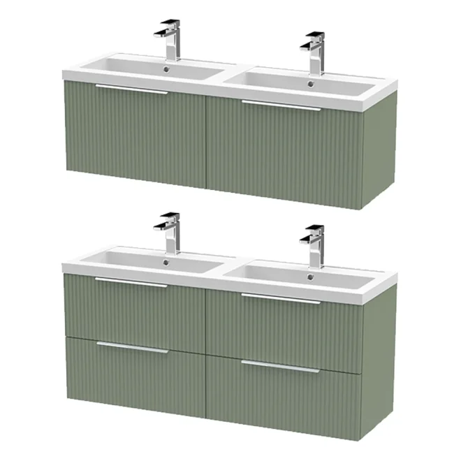 Hudson Reed Fluted 1200 Satin Green Wall Hung Vanity & Basin Unit