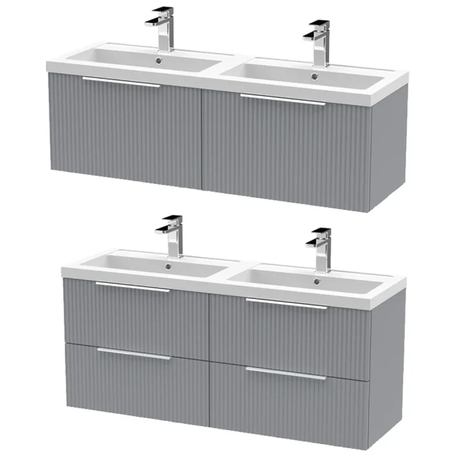 Hudson Reed Fluted 1200 Satin Grey Wall Hung Vanity & Basin Unit