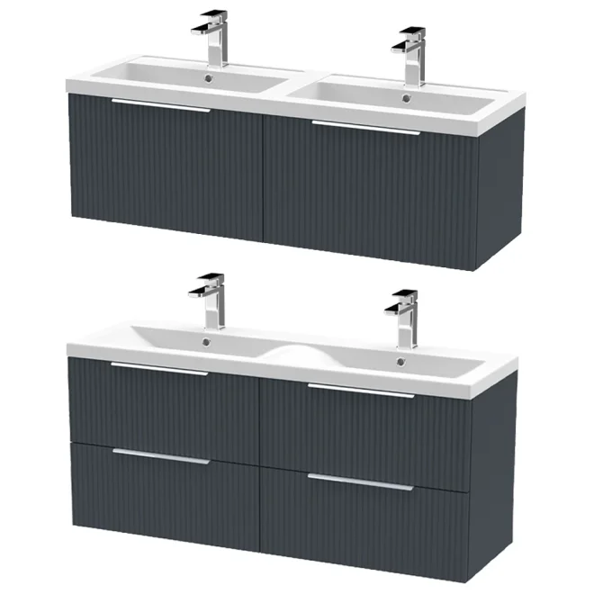 Hudson Reed Fluted 1200 Soft Black Wall Hung Vanity & Basin Unit