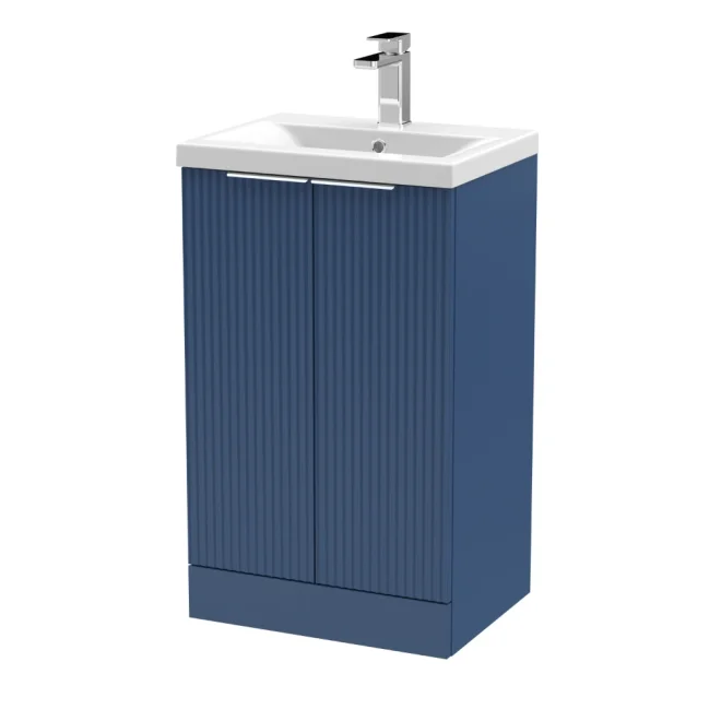 Hudson Reed Fluted 500mm Satin Blue Floor Standing Vanity Unit & Basin