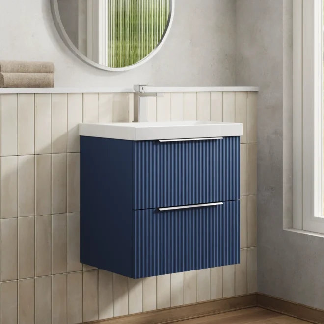 Hudson Reed Fluted 500 2 Drawer Satin Blue Vanity Unit & Basin