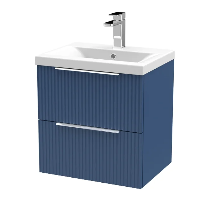 Hudson Reed Fluted 500 2 Drawer Satin Blue Vanity Unit & Basin