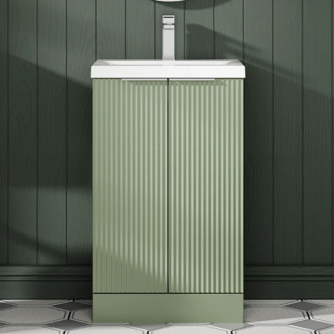 Hudson Reed Fluted 500 Satin Green Floor Standing Vanity Unit & Basin