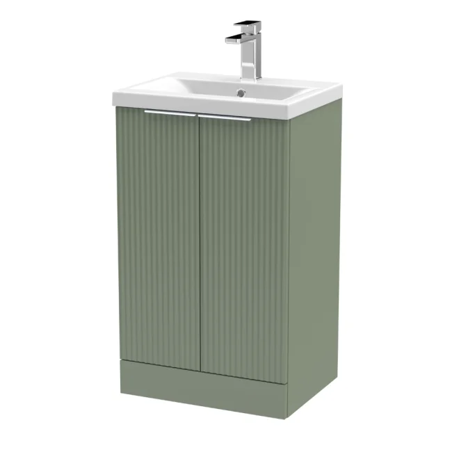Hudson Reed Fluted 500 Satin Green Floor Standing Vanity Unit & Basin