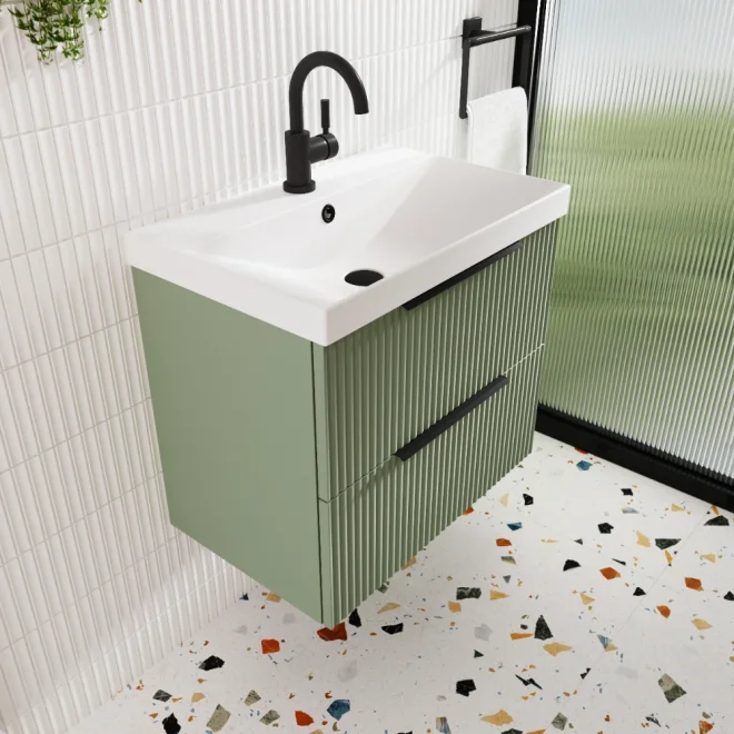Hudson Reed Fluted 500 2 Drawer Satin Green Vanity Unit & Basin