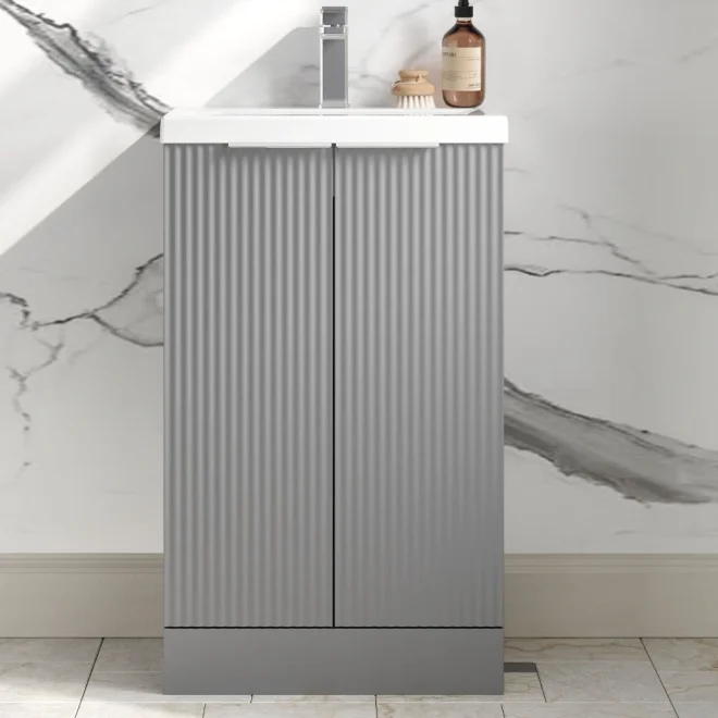 Hudson Reed Fluted 500 Satin Grey Floor Standing Vanity Unit & Basin