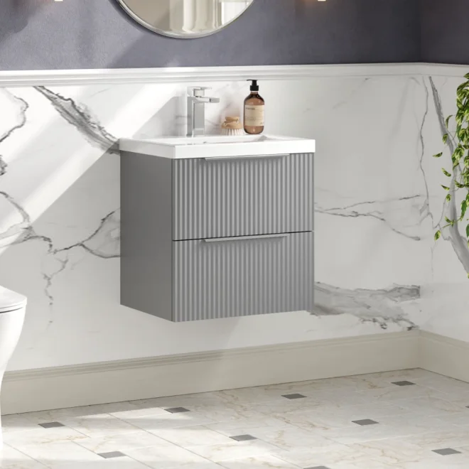 Hudson Reed Fluted 500 2 Drawer Satin Grey Vanity Unit & Basin