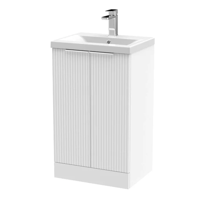 Hudson Reed Fluted 500mm Satin White Floor Standing Vanity Unit & Basin