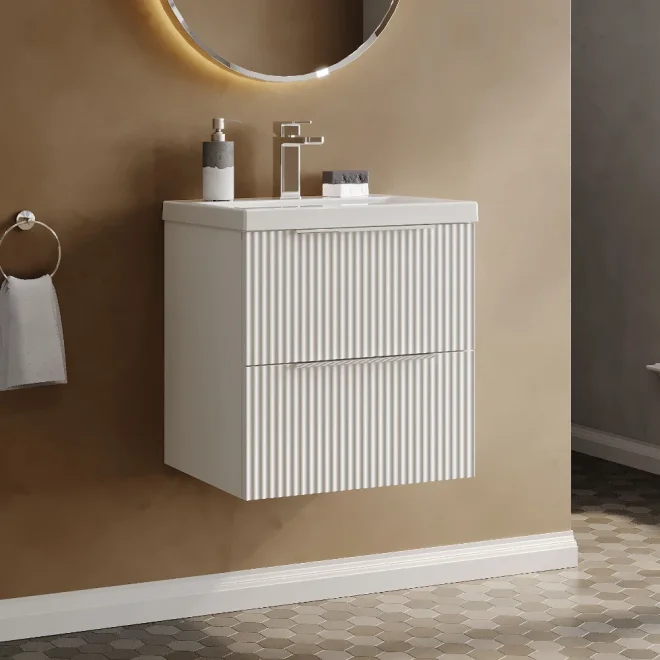 Hudson Reed Fluted 500 2 Drawer Satin White Vanity Unit & Basin