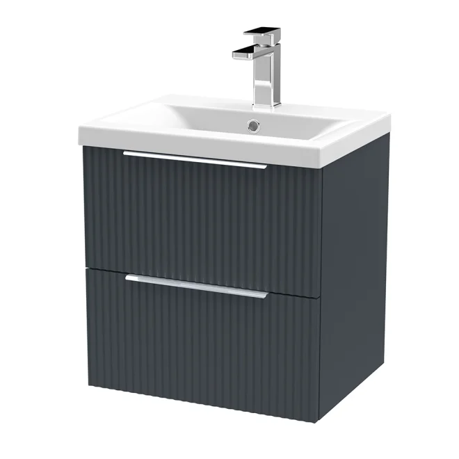 Hudson Reed Fluted 500 2 Drawer Soft Black Vanity Unit & Basin