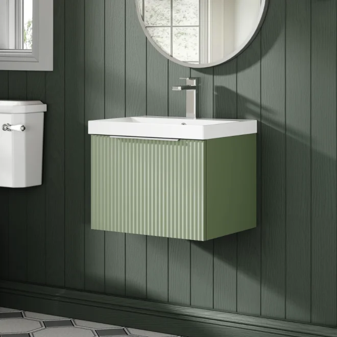 Hudson Reed Fluted 500 Satin Green Vanity Unit & Basin