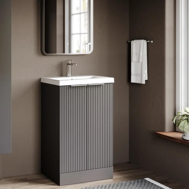 Hudson Reed Fluted 500 Satin Grey Vanity Unit