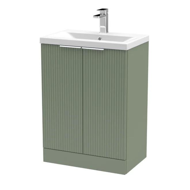 Hudson Reed Fluted 600 Satin Green Floor Standing Vanity Unit & Basin