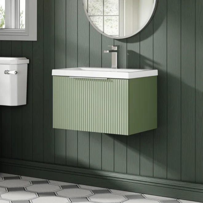 Hudson Reed Fluted 600 Satin Green Vanity Unit & Basin
