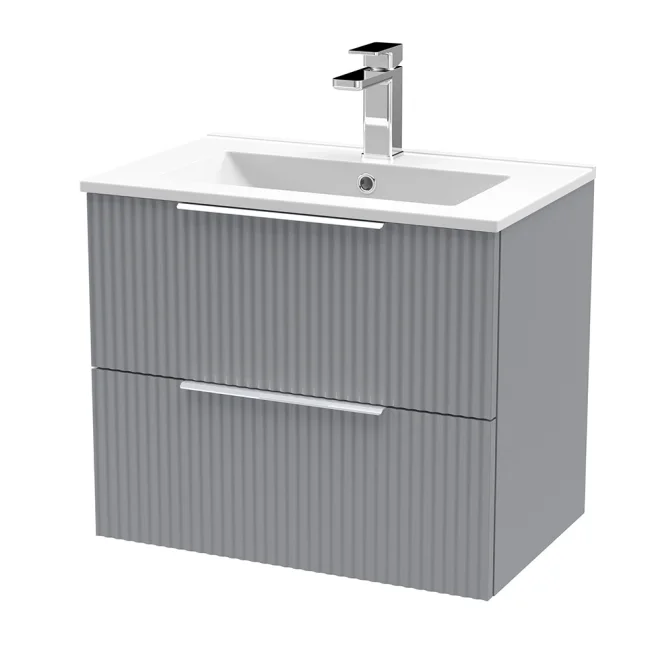 Hudson Reed Fluted 600 Satin Grey 2 Drawer Vanity Unit & Basin