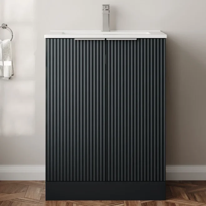 Hudson Reed Fluted 600 Soft Black Floor Standing Vanity Unit & Basin