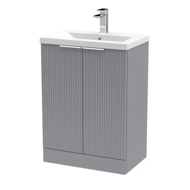 Hudson Reed Fluted 600 Satin Grey Floor Standing Vanity Unit & Basin