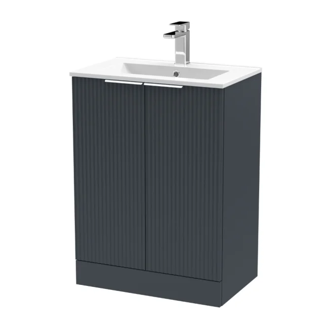 Hudson Reed Fluted 600 Soft Black Floor Standing Vanity Unit & Basin