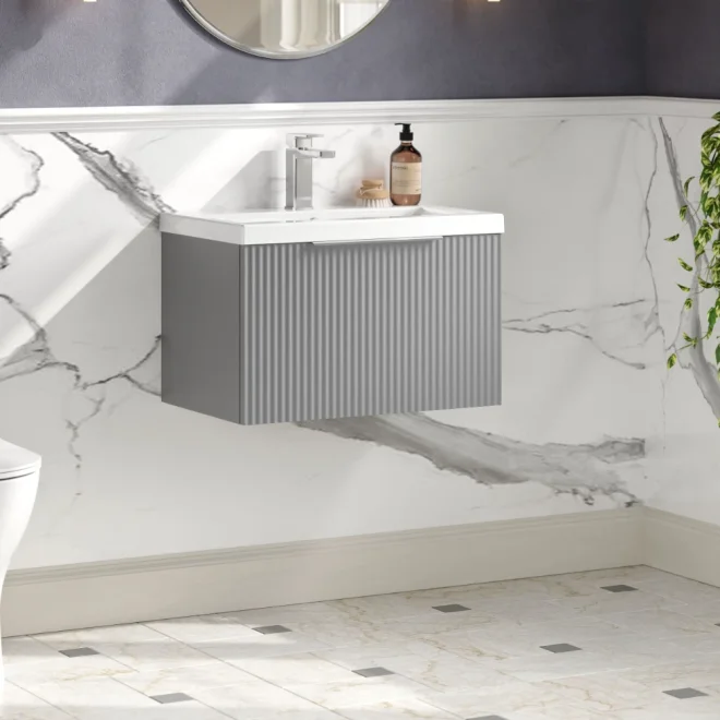 Hudson Reed Fluted 600 Satin Grey Vanity Unit & Basin