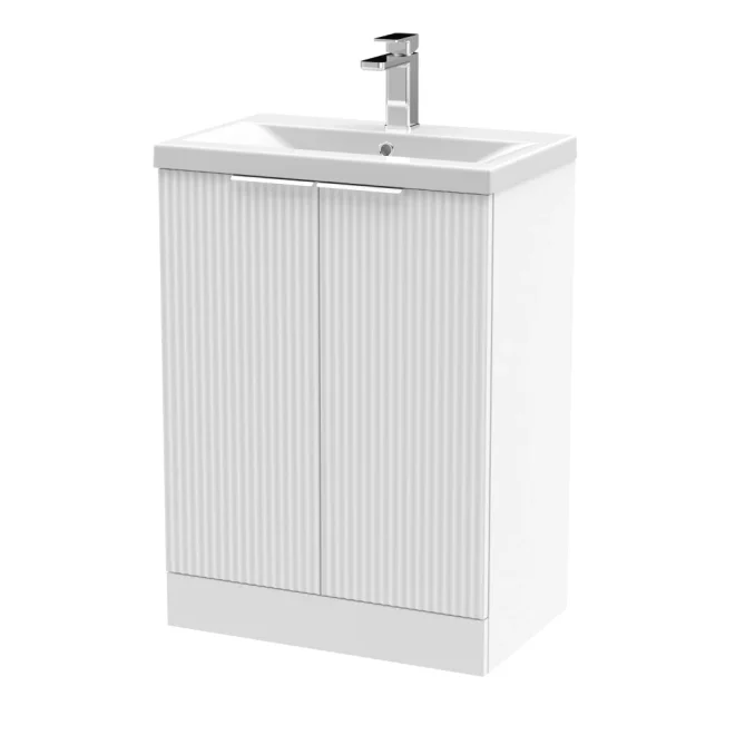 Hudson Reed Fluted 600 Satin White Floor Standing Vanity Unit & Basin
