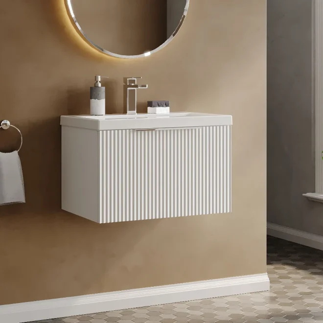 Hudson Reed Fluted 600 Satin White Vanity Unit & Basin