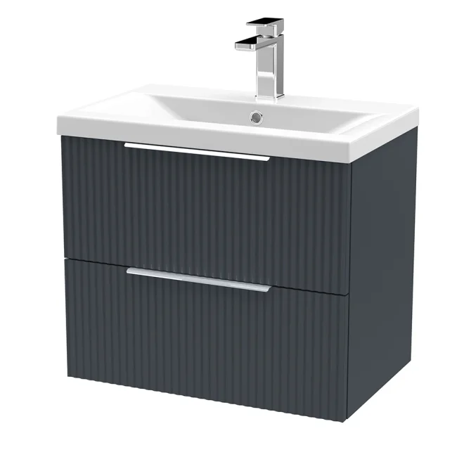 Hudson Reed Fluted 600mm Soft Black 2 Drawer Vanity Unit & Basin