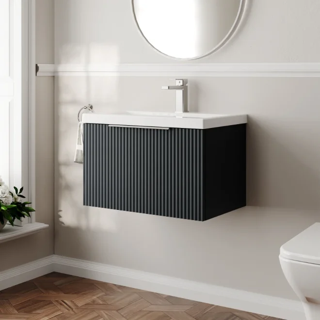 Hudson Reed Fluted 600 Soft Black Vanity Unit & Basin