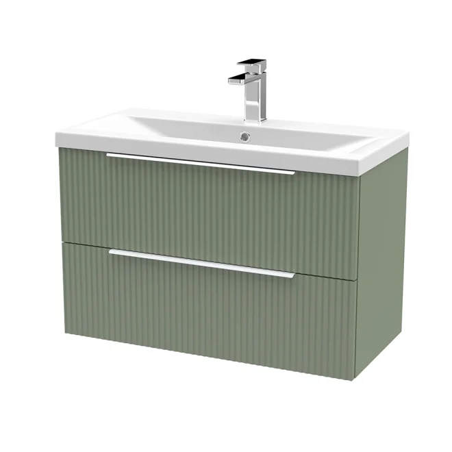 Hudson Reed Fluted 800mm Satin Green 2 Drawer Vanity Unit & Basin