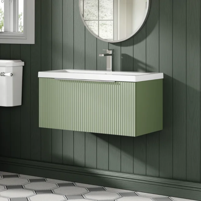 Hudson Reed Fluted 800 Satin Green Vanity Unit & Basin