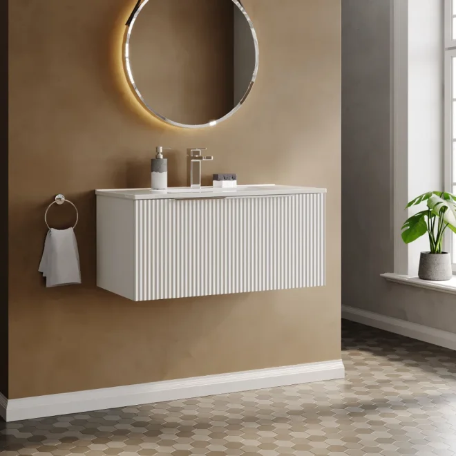 Hudson Reed Fluted 800 Satin White Vanity Unit & Basin