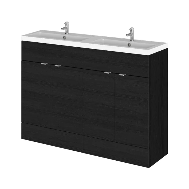Hudson Reed Fusion Black 1200 Floor Standing 4 Door Vanity Unit with Double Basin