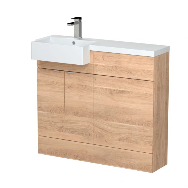 Hudson Reed Fusion Bleached Oak 1000 LH Semi Recessed Rectangle Basin Unit