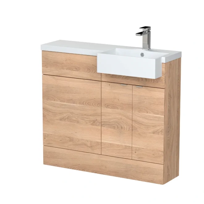 Hudson Reed Fusion Bleached Oak 1000 RH Semi Recessed Rectangle Basin Unit
