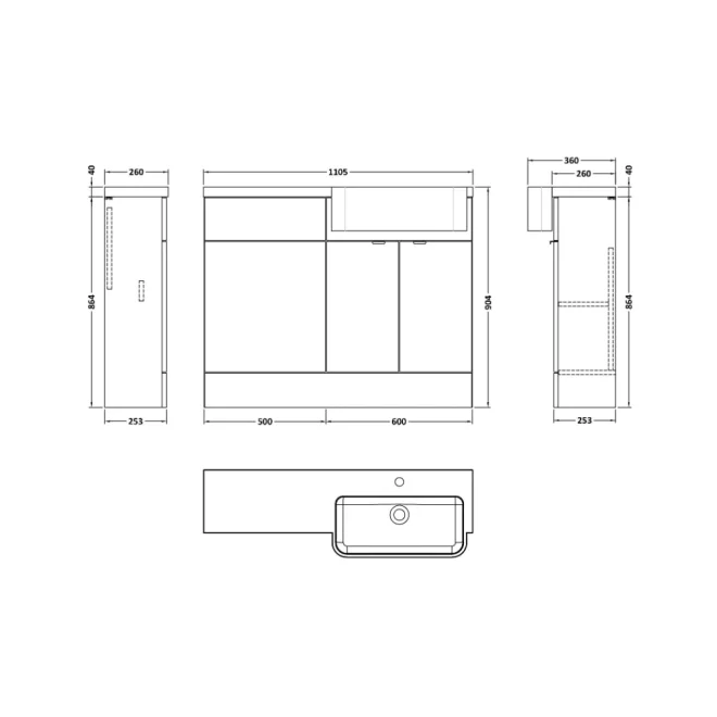 Hudson Reed Fusion Bleached Oak 1100 RH Semi Recessed Basin Combination Unit