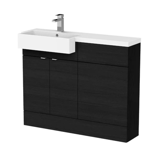 Hudson Reed Fusion Charcoal Black 1100 LH Semi Recessed Rectangle Basin Unit