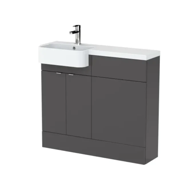 Hudson Reed Fusion Gloss Grey 1000 LH Semi Recessed Basin Combination Unit