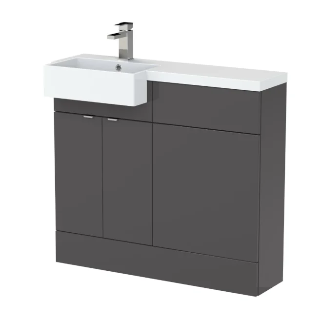 Hudson Reed Fusion Gloss Grey 1000 LH Semi Recessed Rectangle Basin Unit