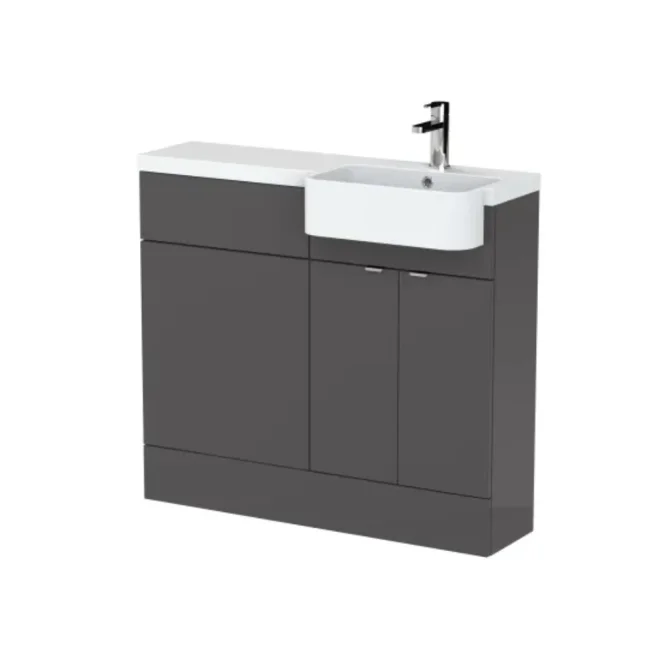 Hudson Reed Fusion Gloss Grey 1000 RH Semi Recessed Basin Combination Unit