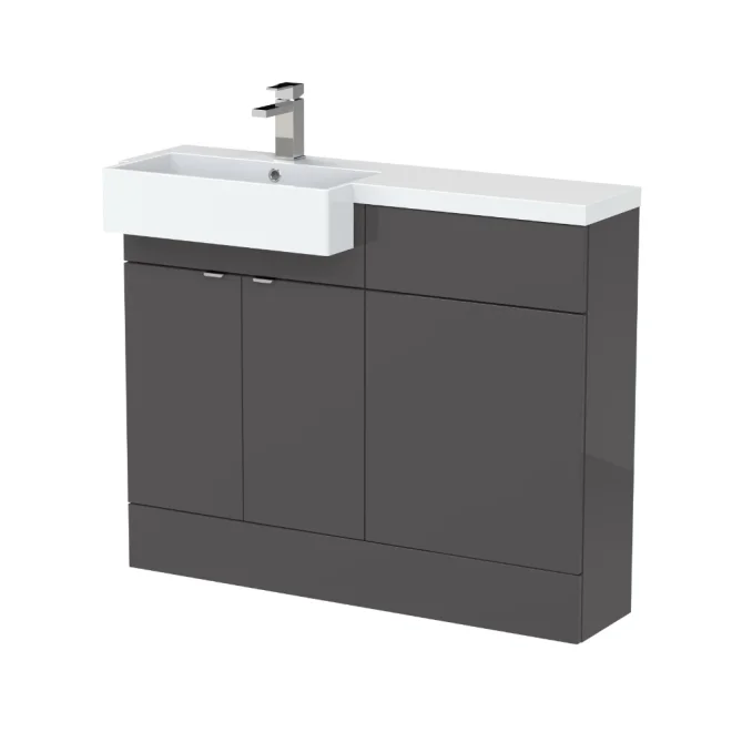 Hudson Reed Fusion Gloss Grey 1100 LH Semi Recessed Rectangle Basin Unit