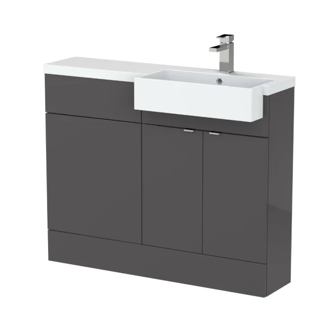 Hudson Reed Fusion Gloss Grey 1100 RH Semi Recessed Rectangle Basin Unit