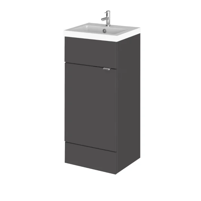 Hudson Reed Fusion Gloss Grey 400 Floor Standing Vanity Unit with Basin