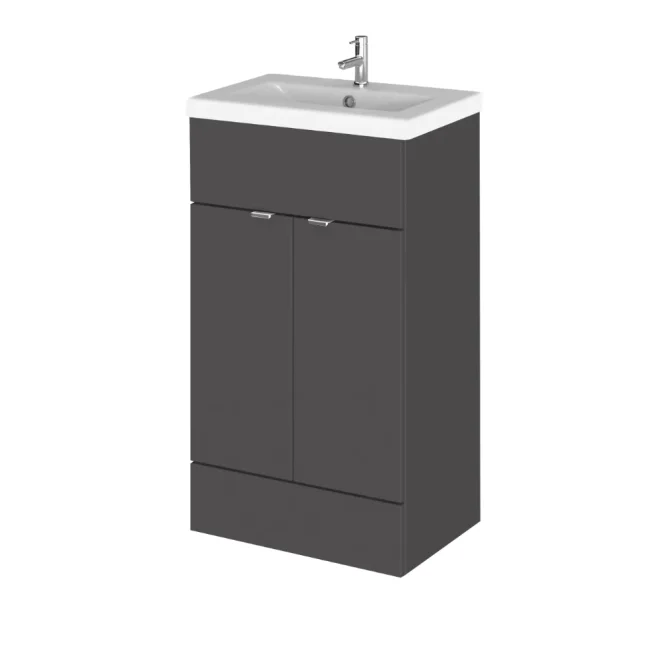 Hudson Reed Fusion Gloss Grey 500 Floor Standing 2 Door Vanity Unit with Basin