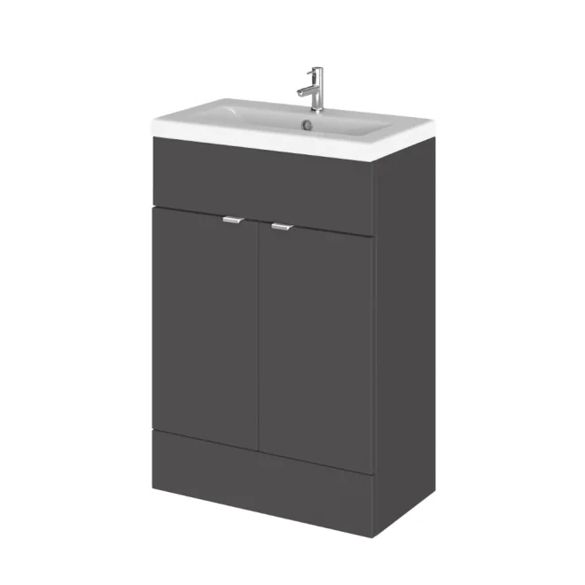Hudson Reed Fusion Gloss Grey 600 Floor Standing 2 Door Vanity Unit with Basin