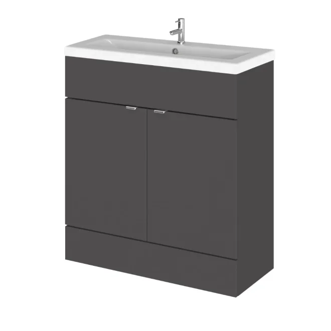 Hudson Reed Fusion Gloss Grey 800 Floor Standing 2 Door Vanity Unit with Basin